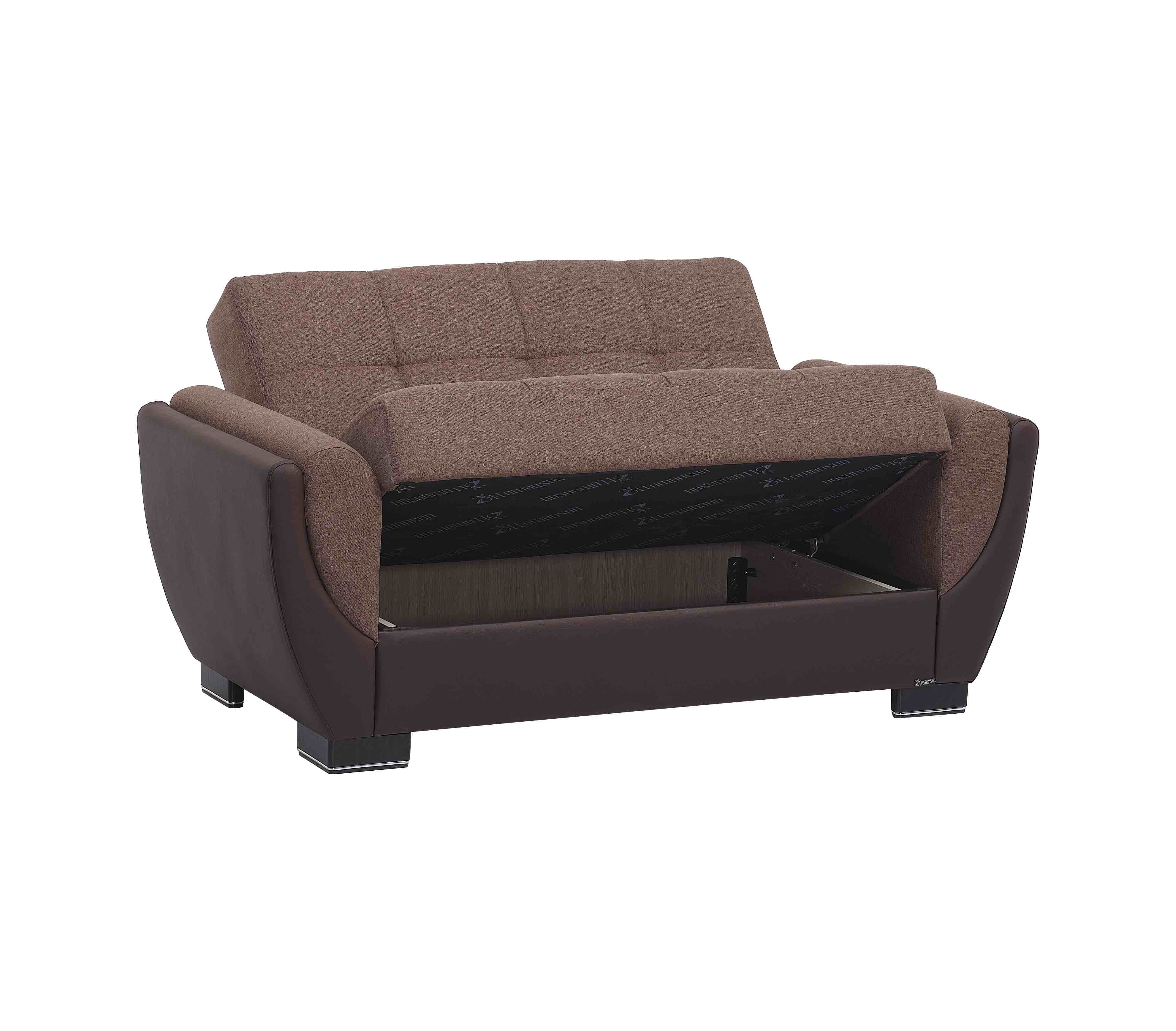 Ottomanson Convertible Sleeper Loveseat with Hidden Storage, Firm Seating, Brown