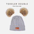 thumbnail image 3 of Gorro de punto para niño pequeño, gorro de punto con pompón doble de invierno, bufanda del mismo color, 3 of 5
