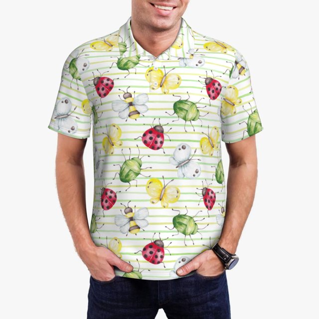 Balery Insects Camisa Polo de Hombre con Estampado, de Manga Corta y Tejido Medio, Camisa Tipo Golf Polo-4X-Large