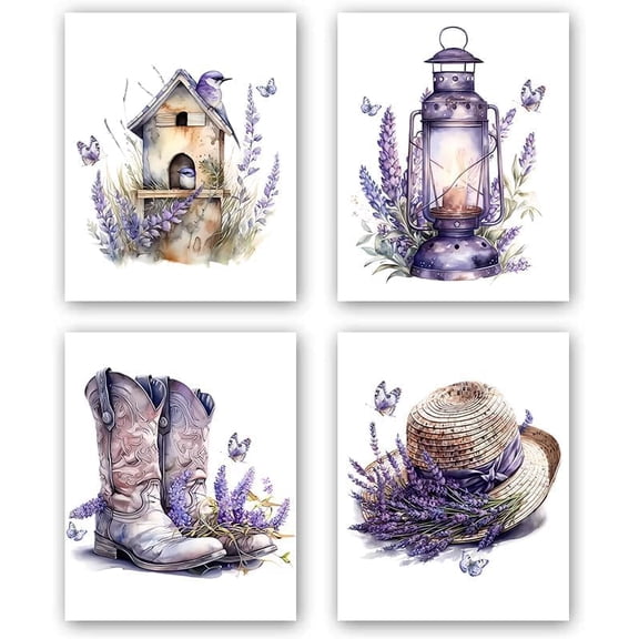 Purple poster, Lavender Canvas Wall Art, Flower pictures, Kitchen Office Retro Wall Decoration, Farmhouse Home Wall Decoration (8 "x10) frameless