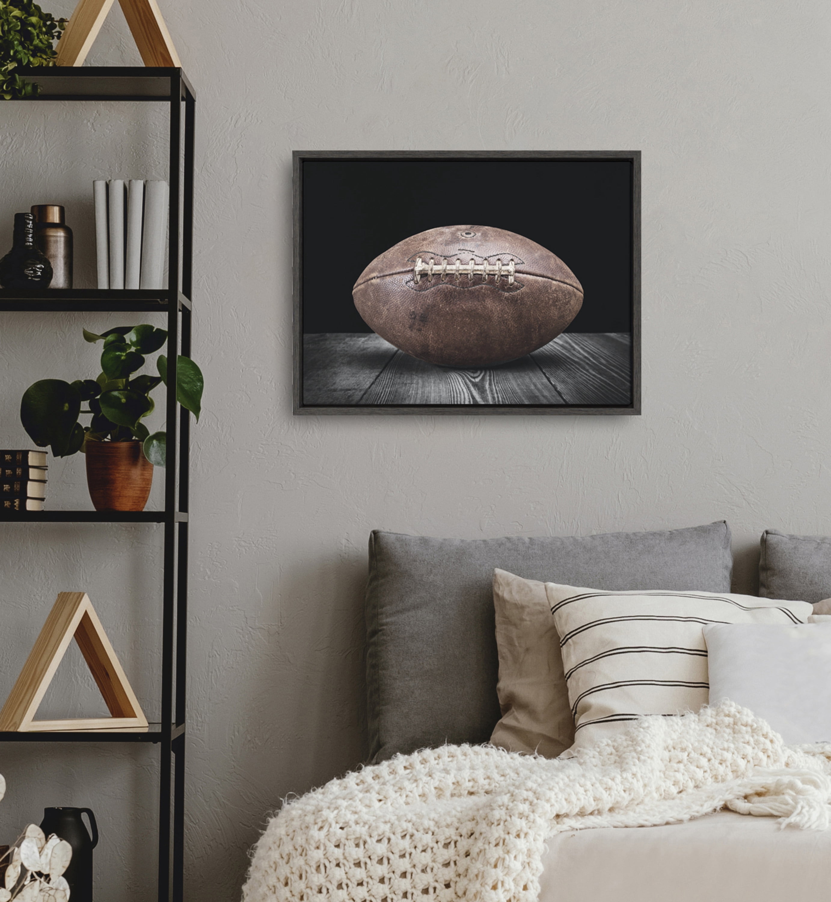 DesignOvation Sylvie Vintage Football Sport Print Framed Canvas Wall Art By Shawn St. Peter, 18x24 Dark Grey, Traditional Classic Wall Decor For Office, Bedroom, Or Living Room