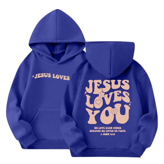Grblisyd Boys Girls Graphic Hoodies Cute JESUS LOVES YOU Letter Print Long Sleeve Pullover Hoodie Sweatshirt