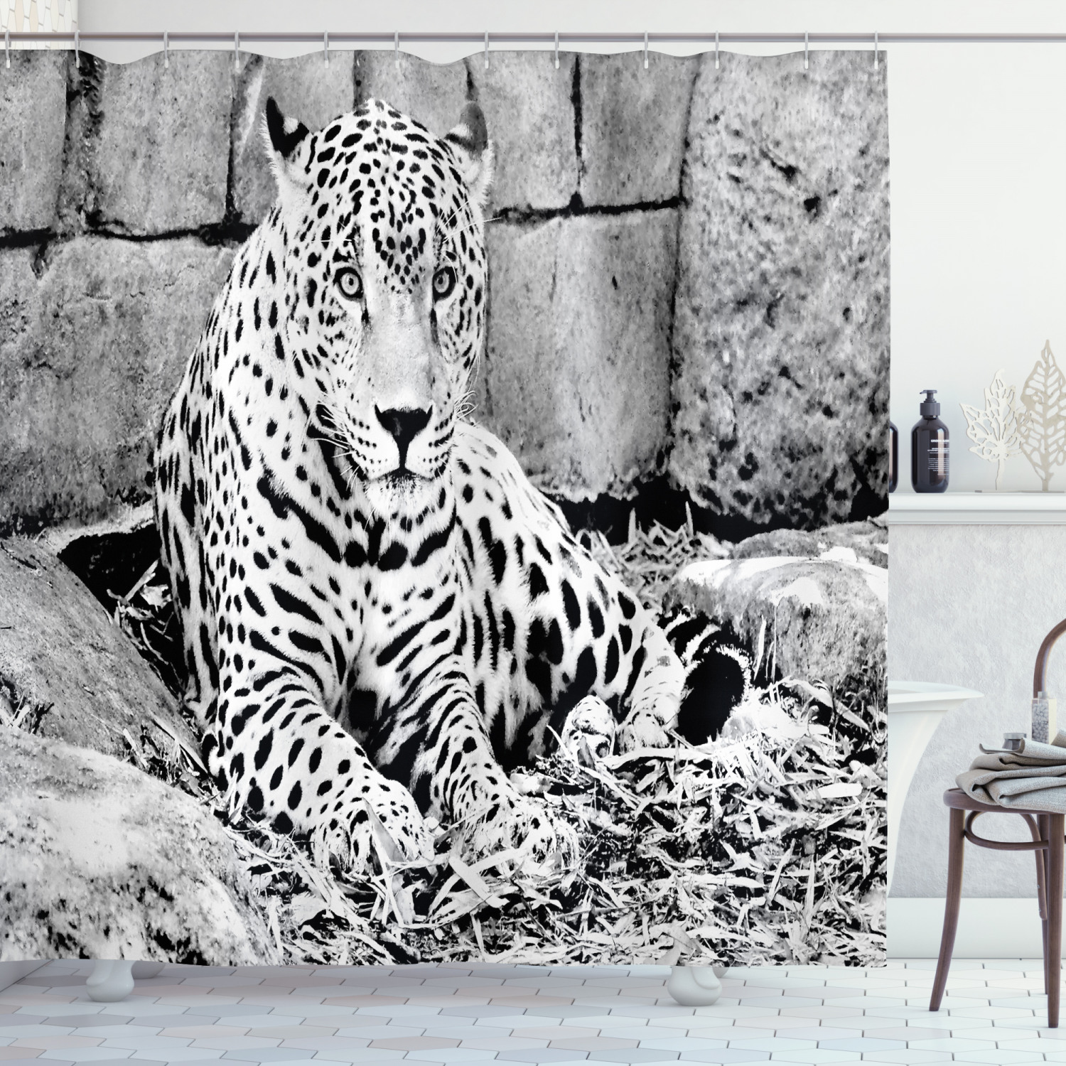 Buy Black and White Shower Curtain, Jaguar Wild Big Cats Theme Feline