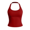 thumbnail image 2 of Huowey Women'S Camisole Tank Top Sleeveless Halter Neck Solid Color Slim Fit Fashionable Casual Trendy Crop Top Summer Basic Lightweight Breathable Tight Cami Tee Shirts,Red,L, 2 of 4