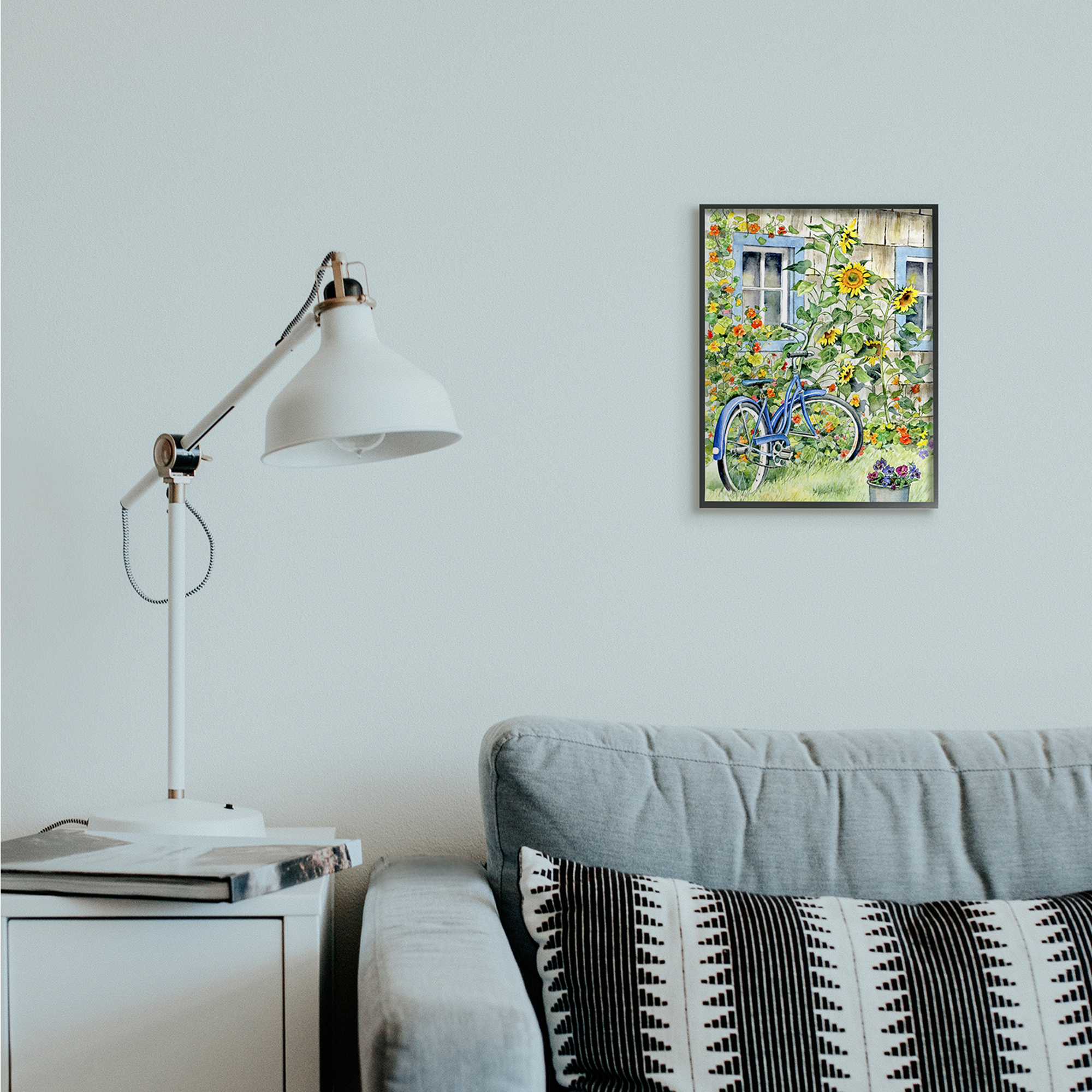 Stupell Industries Blue Bicycle on Traditional Farmhouse Sunflowers Black Framed, 11 x 14, Design by Gwendolyn Babbitt