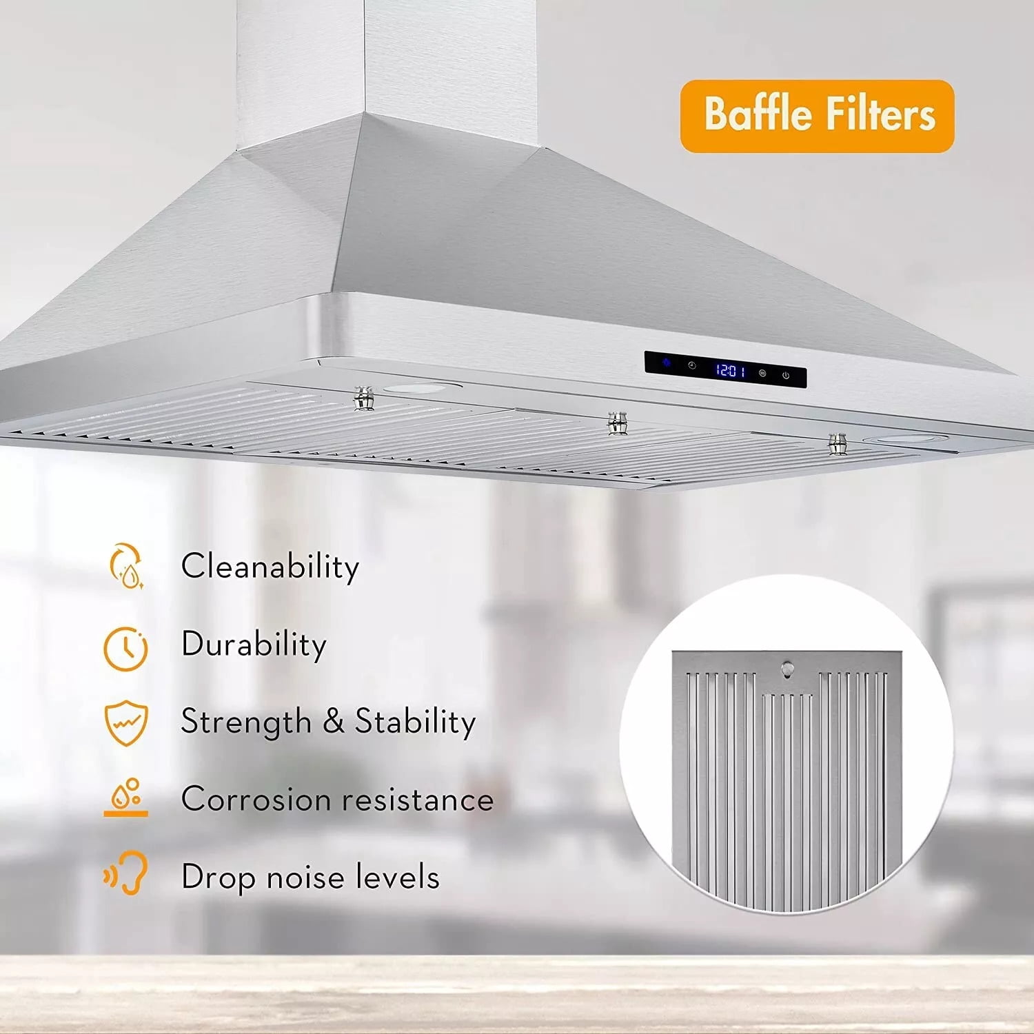 Joeaonz 36" Wall Mount Range Hood, Buttonless Stainless Steel, 700 CFM, Dishwasher-Safe Filter, ETL Certified