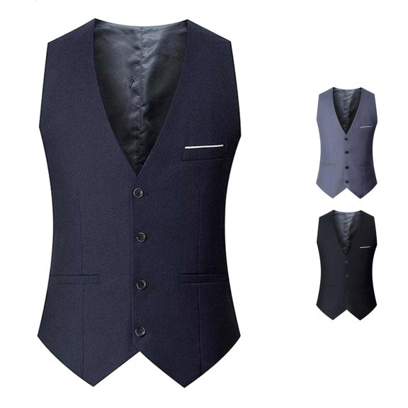 Zylarhe Mens Solid Color Wedding Dress Vest British Leisure Slim Stage Formal Classic Fit Sleeveless Button Down Groom Tuxedo Shirt Navy XXXXXL