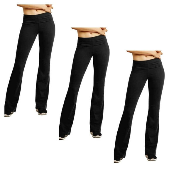 Women’s Cotton Bootcut Wide Waistband Yoga Pants, Black, 3-pack, Large