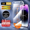 thumbnail image 1 of Protector de pantalla de cristal de fácil instalación sin polvo con revestimiento oleofóbico de 1-3 piezas para IPhone 16 15 14 13 12 11 Pro Max Plus Mini XS XR, 1 of 5