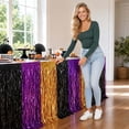 thumbnail image 5 of Halloween Wavy Foil Fringe Table Skirt, Black Purple Orange Metallic Table Curtain for Trick or Treat Dessert Table Party Decorations, 5 of 7
