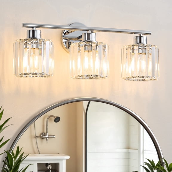 Deyidn Chrome Vanity Light, 3-Light Modern Bathroom Fixture with K9 Crystal Shades, 22 Inches, Dimmable