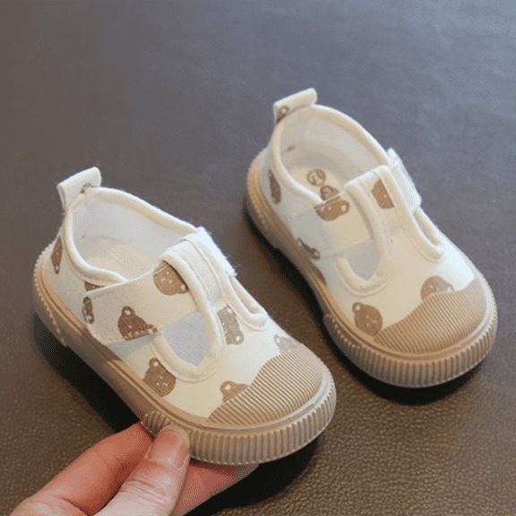 Fdrone Toddler Baby Girls Classic T-Strap Canvas Sneakers for Little-Kids Lightweight Comfortable Sports Shoes Non-Slip Flats Casual Shoes (4-4.5 Years, Beige)