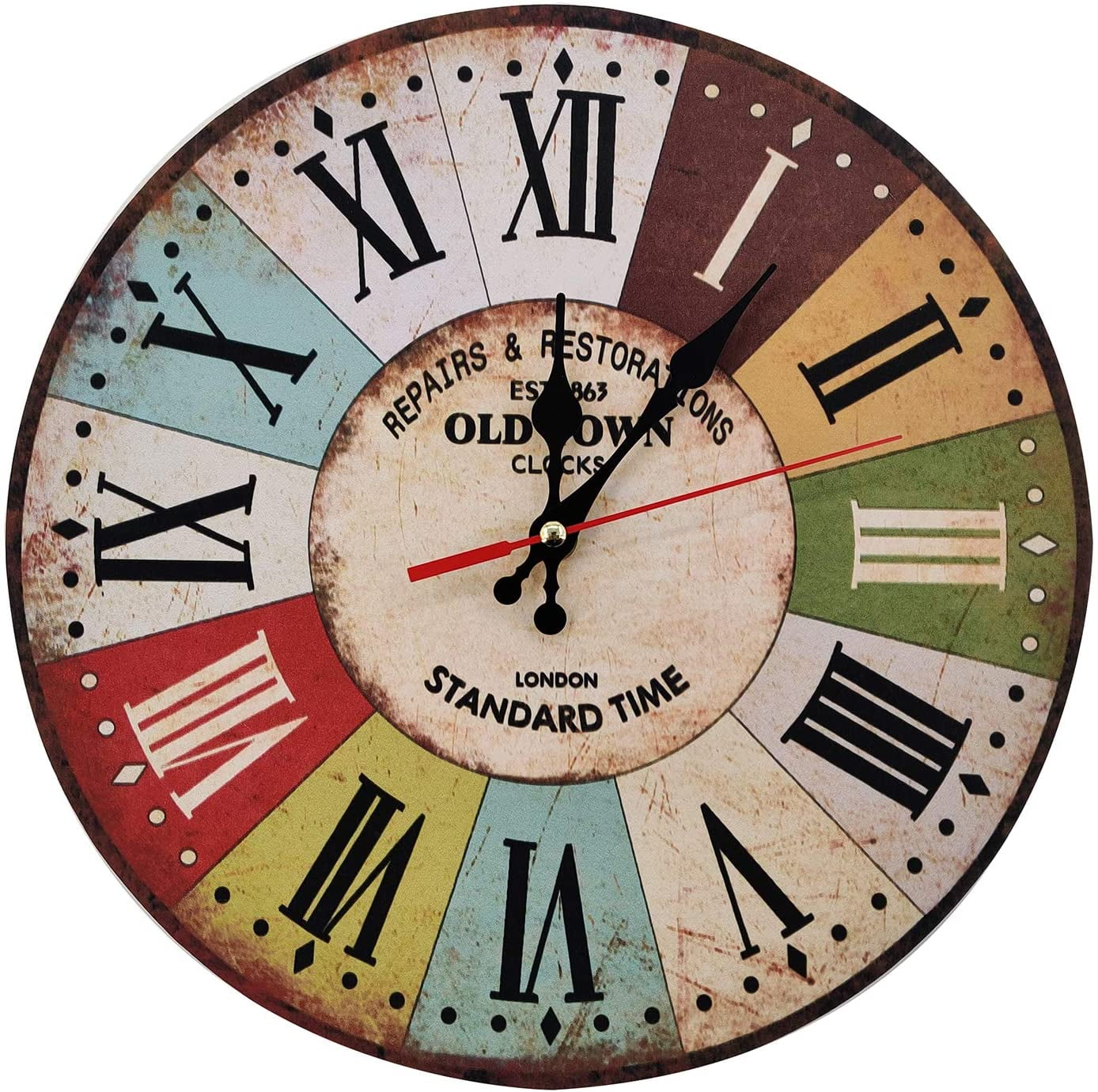 Large Battery Operated Wall Clock Black Plumeet Non Ticking Classic Retro Silent Clocks for Kitchen Bedroom Colorful Tuscan Country Farmhouse Style Decorative 13‘’ Vintage Rustic Wall Clock 