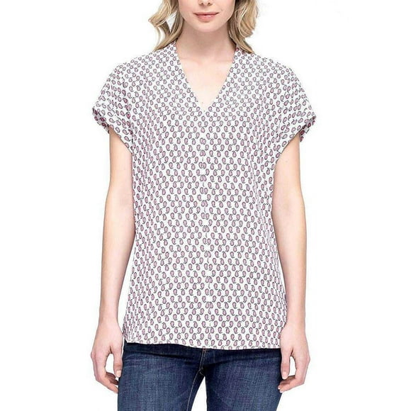 Pleione Henley Blouse Print Shirt With Front Chest Pocket, Dotted Baloon, XX-Large