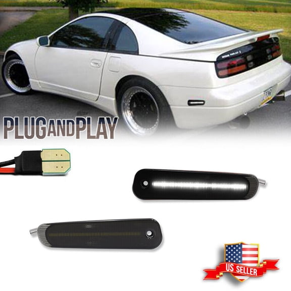 GTINTHEBOX 2x Smoke White LED Rear Bumper Side Marker Lights For 1990-1996 Nissan 300ZX Z32
