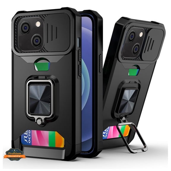 For Apple iPhone 16 (6.1") Wallet Designed with Camera Protection, Card Slot & Ring Kickstand Magnetic Car Mount Phone Case Cover by Xpression - Black