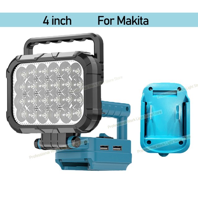 4" Power Tool Parts For Ma*kita 18V Battery LED Work Lights Outdoor Lamp Hand Lantern Spotlight USB Charger