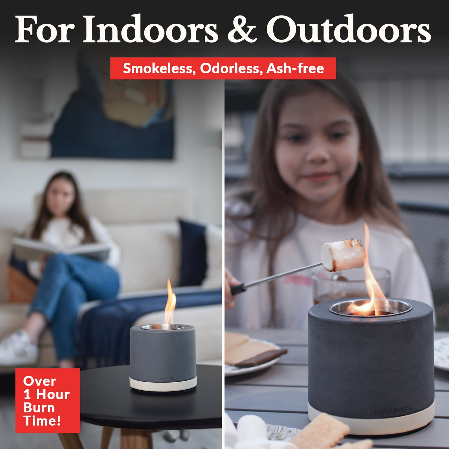 Houswise gel fuel Concrete Fire Pit Table with The Ultimate S'mores Kit