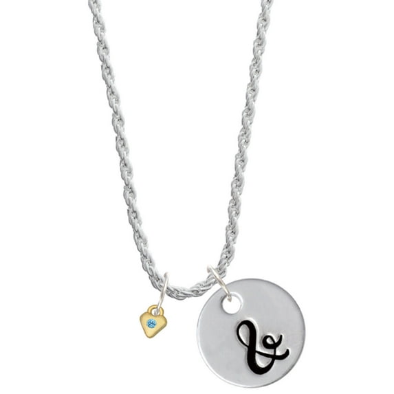 Delight Jewelry Goldtone Mini March - Hot Blue Crystal Heart Silvertone Script Initial Disc - & - Charm Necklace, 20"+3"