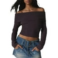thumbnail image 1 of Faithtur Women's Spring Autumn Knit Tops Solid Color Long Sleeve Off Shoulder Slim Knitwear, 1 of 6