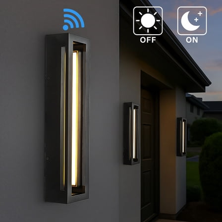 H20" Modern Outdoor Wall Light with Dusk to Dawn Sensor Linear Matte Black 30W Integrated LED Wall Sconce with Acrylic Shade for Porch Garage Entryway