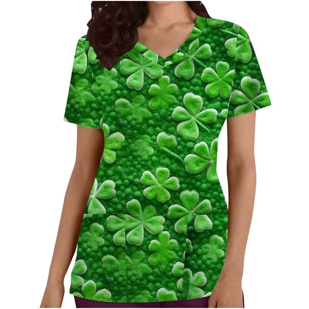 Fiudx Ofertas Del Día Blusa Informal de Manga Corta con Cuello En V para Mujer, Tops con Bolsillos, Estampados, a La Moda