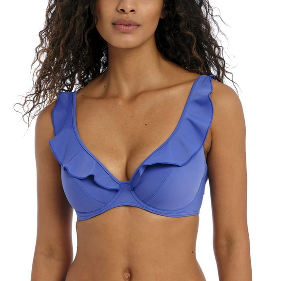 Freya Jewel Cove High Apex Underwire Bikini Top with J Hook (7230),34J,Plain Azure