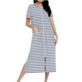 thumbnail image 2 of Censtreet Women Zipper Robe Short Sleeves Loungewear Dress Full Length Sleepwear Pockets Housecoat Nightgown Long Bathrobe S-XXL, 2 of 7