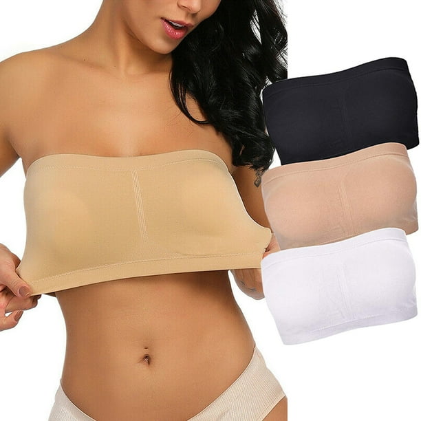 goowrom Double Layers Plus Size Strapless Bra Bandeau Tube Removable Padded  Tops 