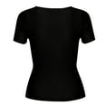 thumbnail image 6 of Holzkary Women's Henley T Shirts Summer Deep V Neck Ribbed Short Sleeve Slim Fit Button Tops Casual Tee Ice T Shirt Woven Sweater Versatile Thin V Neck Slimming Base Layer Worn Outside Black M, 6 of 8