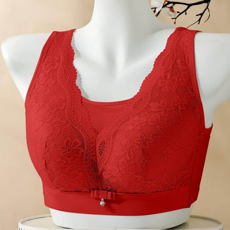 Elvqul Womens Lace Bras Underwire Wirefree Bralette Nylon Breathable Plus Size Underwear Red Bras