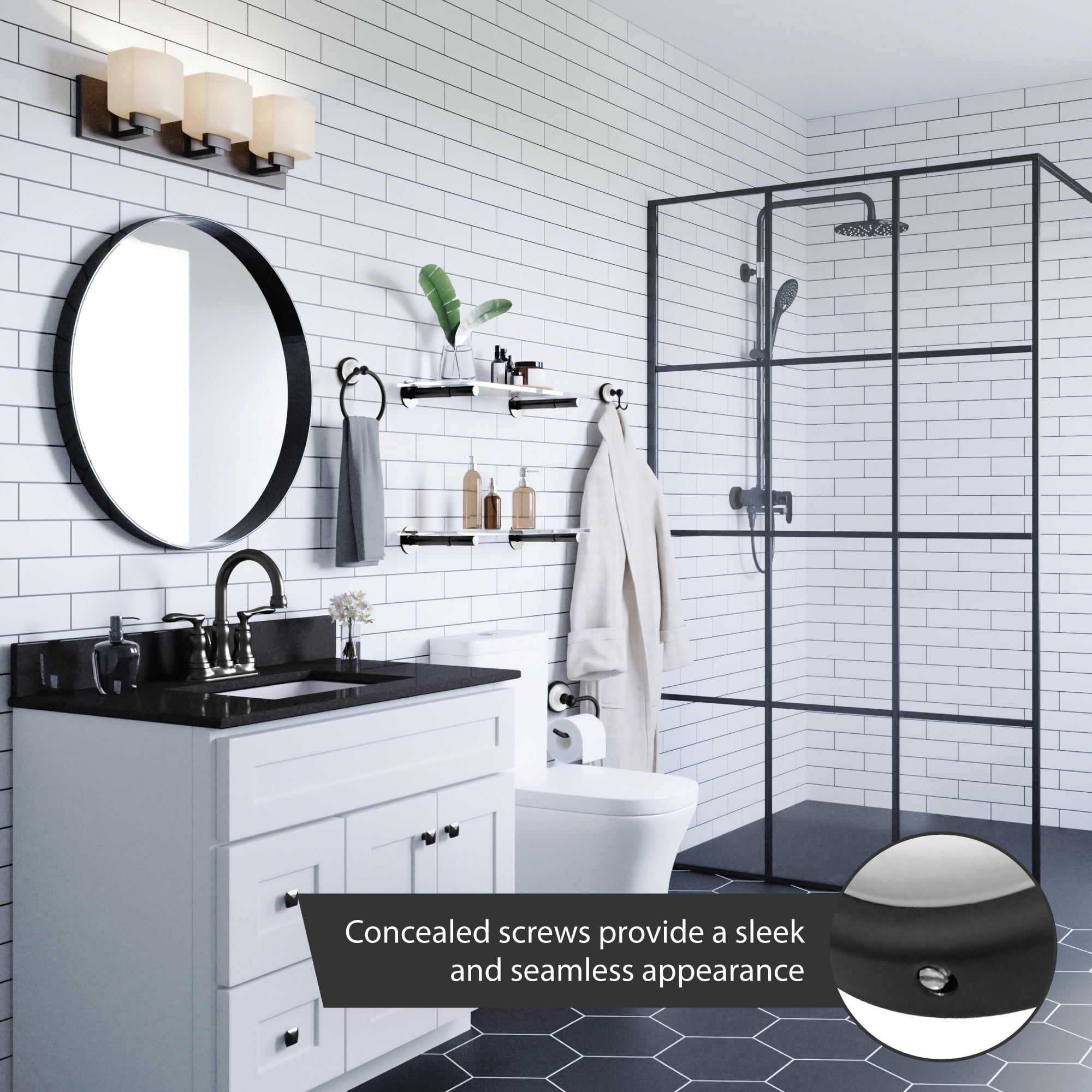 Design House Savannah 4-Piece Bathroom Hardware Accessory Kit, Matte Black/White