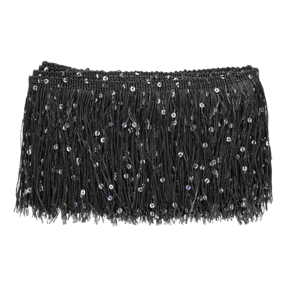 Uxcell 2 Yards Sequin Tassel Fringe Trim 4 in Sparkling Polyester Fringe Trim Ribbon for Latin Dress/DIY Crafts [Black]