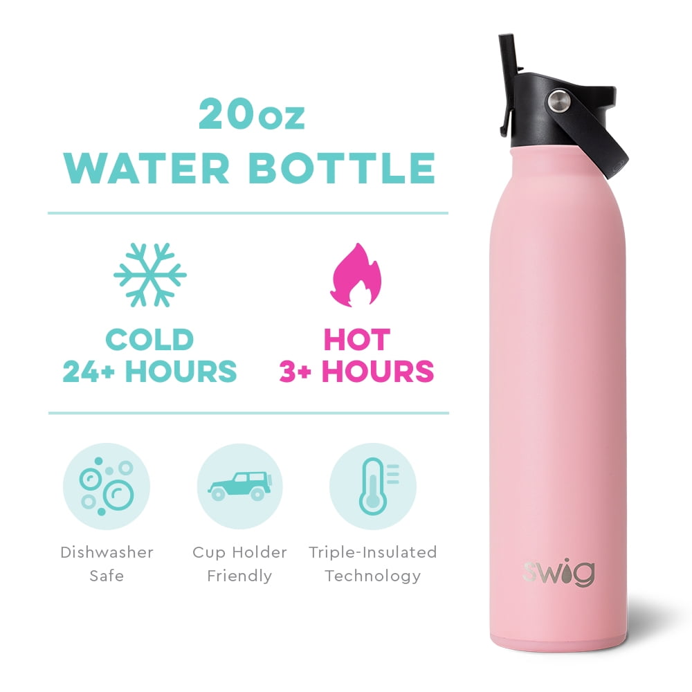 Swig Life 20oz Flip + Sip Bottle | Insulated Stainless Steel Water Bottle with Straw | Blush