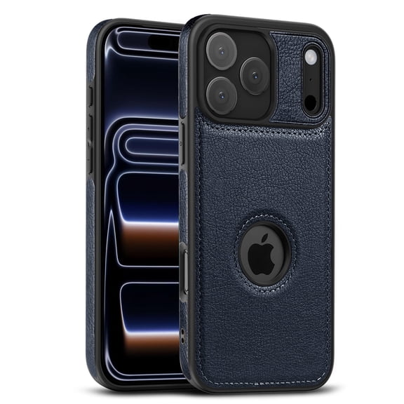 AIOVETEAB Compatible with iPhone 17 Pro Case Premium Leather TPU Hybrid Case Cover,Blue
