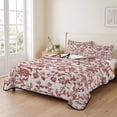 thumbnail image 2 of King Quilt Set 96''x106'', Farmhouse Red Lightweight Summer Bedspread Coverlet Set with 2 Pillow Shams, Vintage Flower Leaf Botanical Plant Breathable All Season Quilt Bedding for Bedroom/Guest Room, 2 of 9