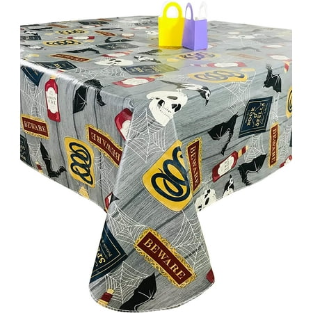 

Haunted Halloween Flannel Backed Vinyl Tablecloth: in The Witch s Cupboard Spooky Skull Potions and Other Pantry Supplies on Distressed Grey Background (Witch s Pantry 52 x 52 Inch)