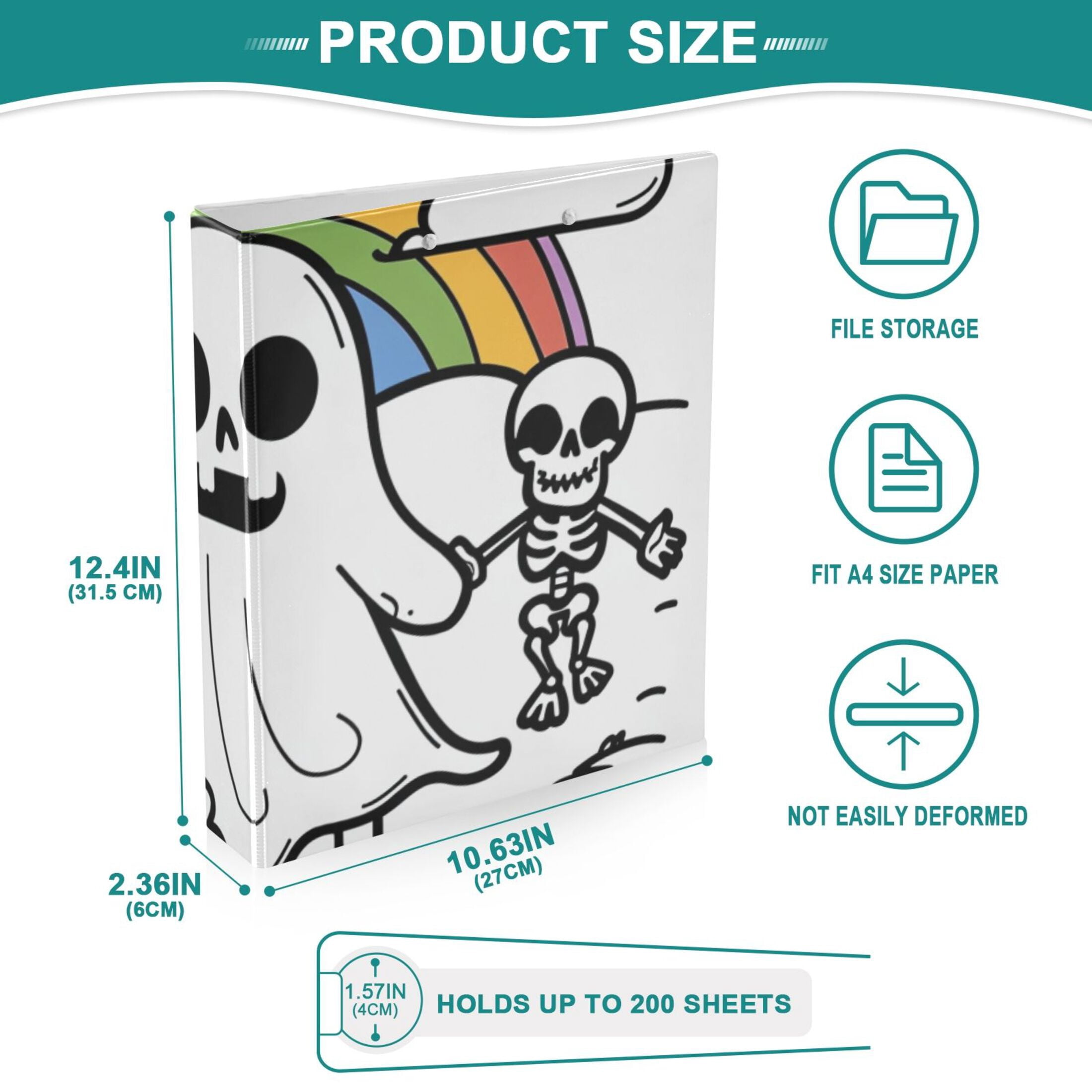 Gost Skeleton Rainbow 3 Ring Binders 1.5 inch Hardcover File Folders with Interior Pockets A4 Size Organizer for School Office Hospital