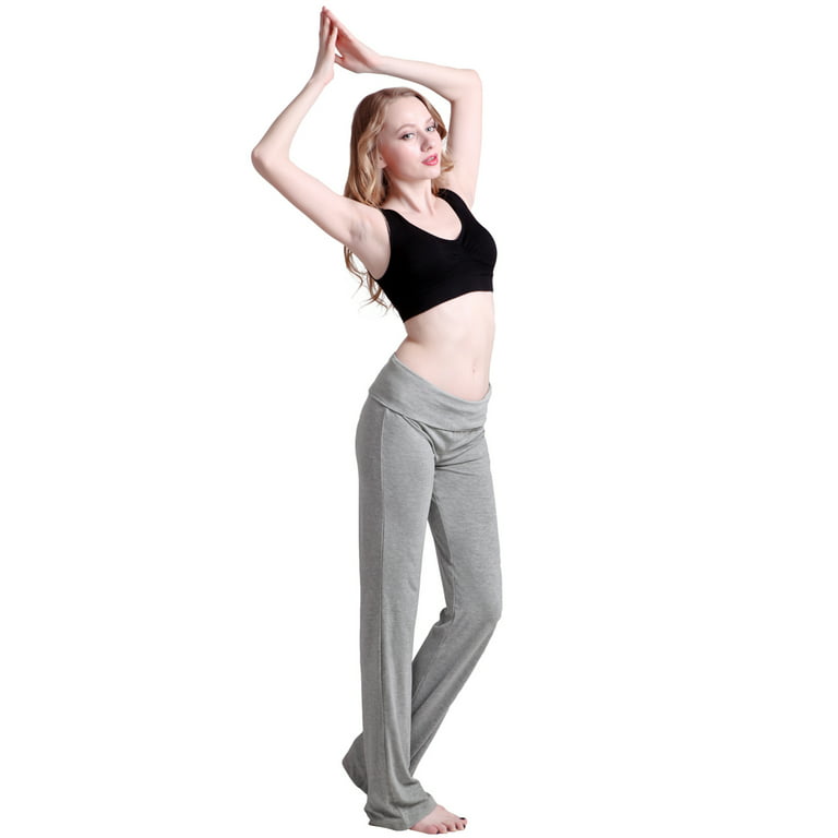 HDE Women's Color Block Fold Over Waist Yoga Pants Flare Leg