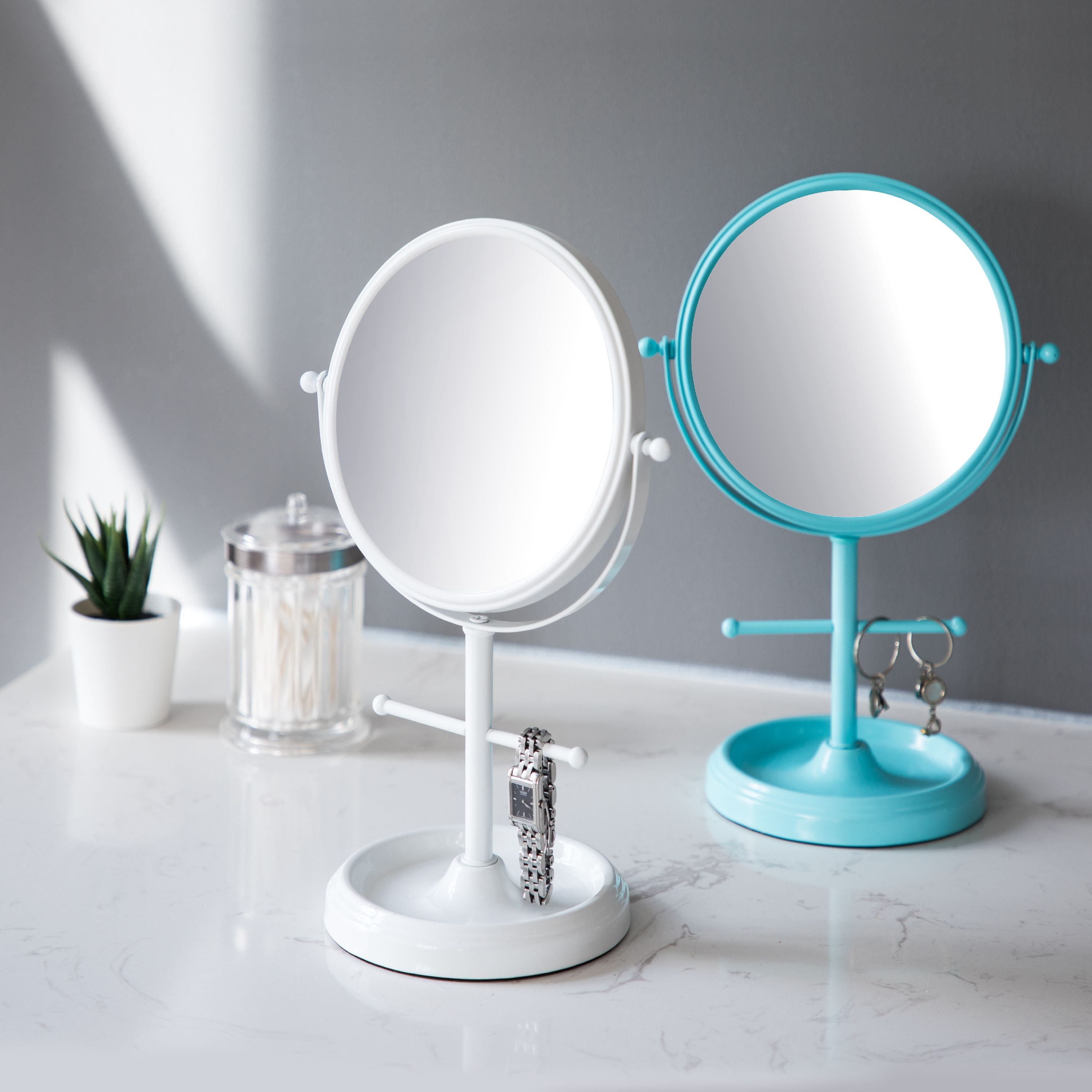 Mainstays Round Free Standing Vanity Mirror and Organizer, Satin Mint