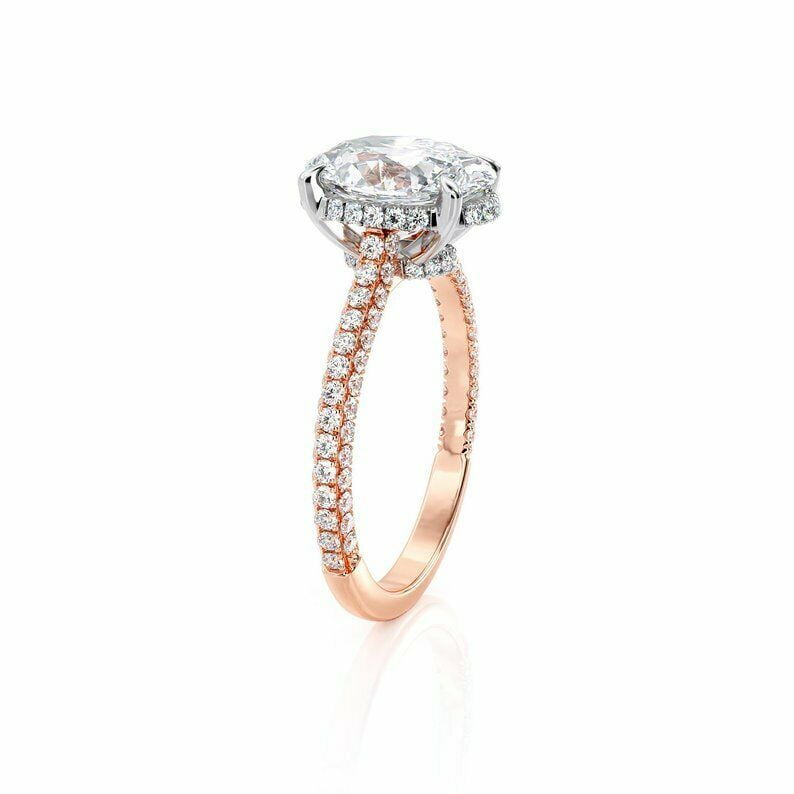 HeartsAndYou 2ct Oval Cut Moissanite Hidden Halo Engagement Ring for Women 18k Rose Gold over Silver Round Accent