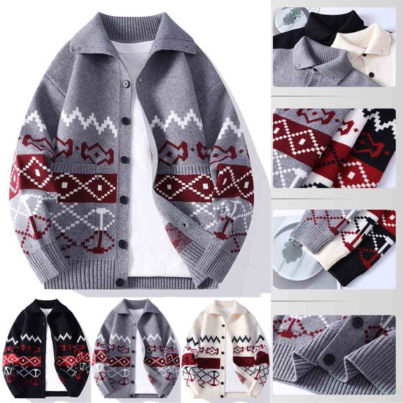 Nmnitkp Mens Sweater Comfortable and Soft Knitted Sweater Casual Loose Elastic Cardigan Christmas Long Sleeve Lapel Button Pocket Sweater Gray,L