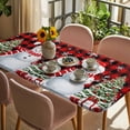 thumbnail image 3 of Red Plaid Christmas Table Cloths for 3 Foot Rectangle Tables, Snowman Snowflake Gifts Xmas Tree Patio Waterproof Elastic Fitted Tablecloths, Washable Rectangular Table Cover for Camping, 3 of 8