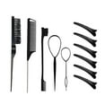thumbnail image 2 of SDJMa 16 Pieces Hair Brush Set, Nylon Teasing Hair Brushes 3 Row Salon Teasing Brush, Double Sided Hair Edge Brush Smooth Comb Grooming, Rat Tail Combs etc with Duckbill Clips for Women(Black), 2 of 6