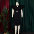 thumbnail image 2 of AURA Plus Size Midi Bodycon Dress Round Neck Ruffle Sleeve Rhinestone Hollow High Waist Elegant Party Dress, 2 of 8