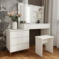 thumbnail image 6 of CQSXDA  LED Lighted Makeup Vanity Table with Mirror in Ancient White, Compact Design with Storage Drawers and Matching Stool, 6 of 9