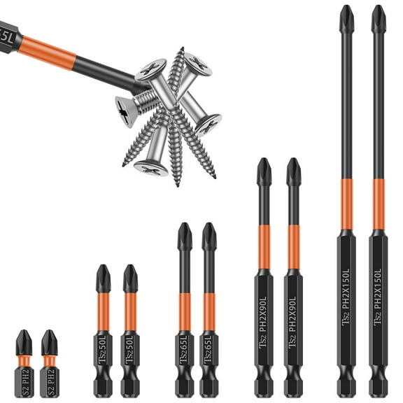 Wekvgz 10pcs Magnetic Cross Bit Set 25/50/65/90/150mm S2 Steel Cross Screwdriver Bit Set Non-slip High Hardness Impact Screwdriver Bit Cross Head Long Bits Set for Power Screwdriver Impact Drill