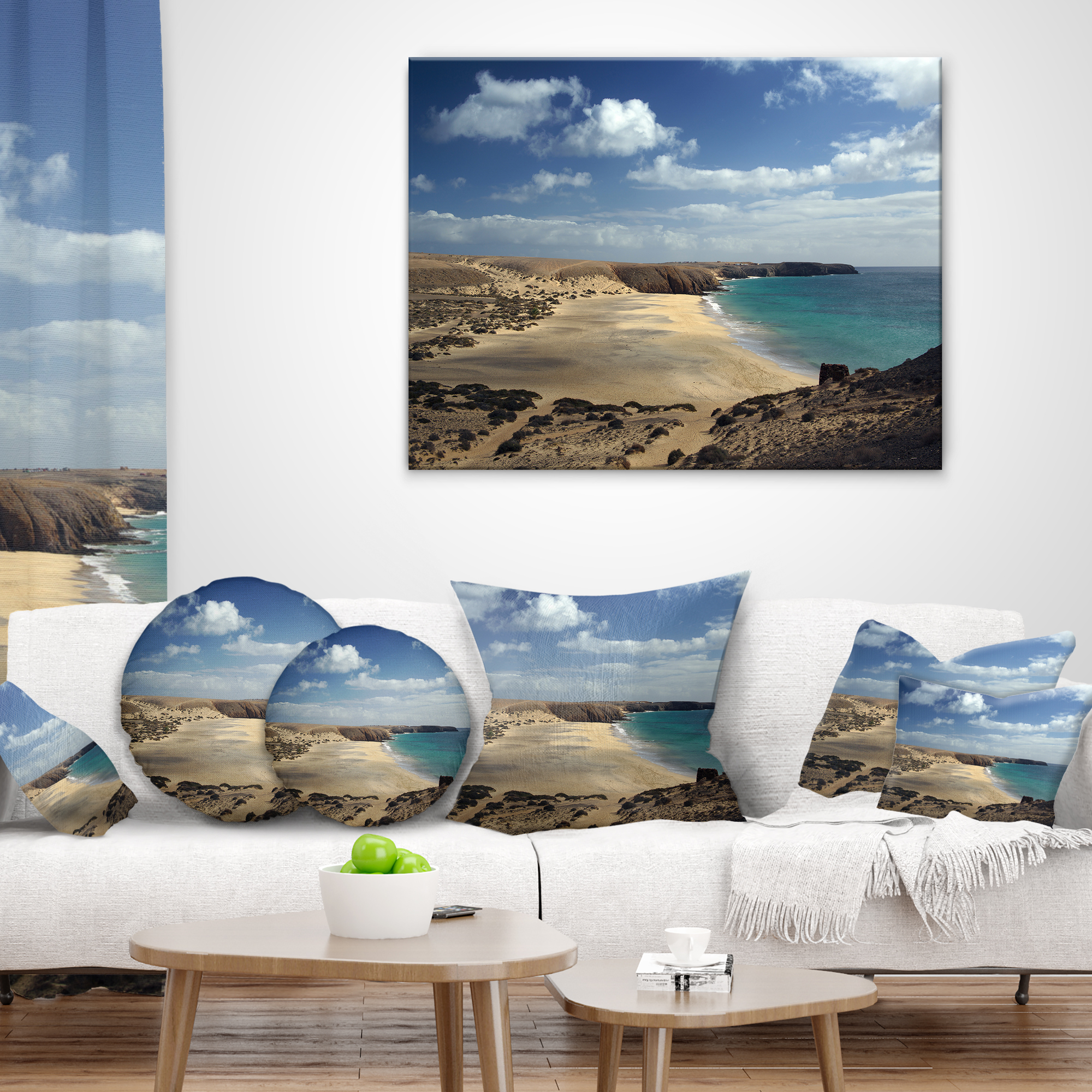Designart Bright Seashore with Blue Waters - Seashore Throw Pillow - 12x20