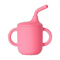 Loyerfyivos Silicone Training Cup with Straw & Handles | Children Sippy Cup | Water Drinking Cup for Infants and Toddlers 6 Months , 6 oz, Pink