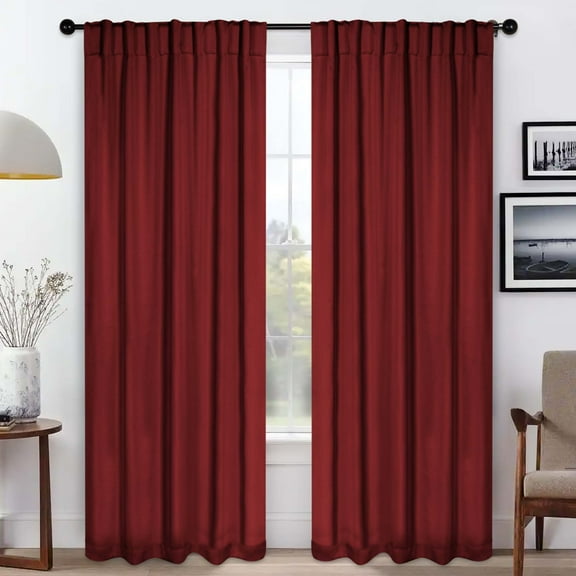 Superior Blackout Solid Light Filtering Back Tab Curtain Panel Set, 42"X 96", Sangria